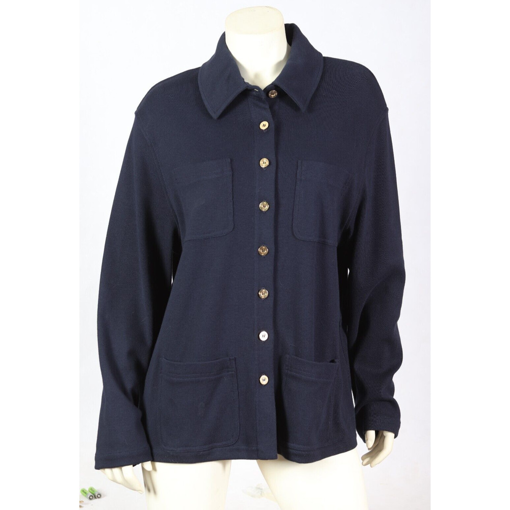 St. John Sport Women's Blue Gold Button Jacket Collared Shirt Size L